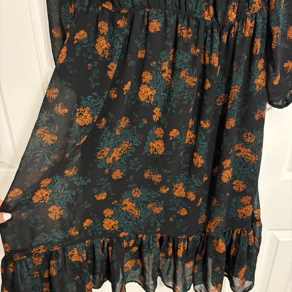 Modcloth Black and Orange Floral Midi Dress - Picture 7 of 9